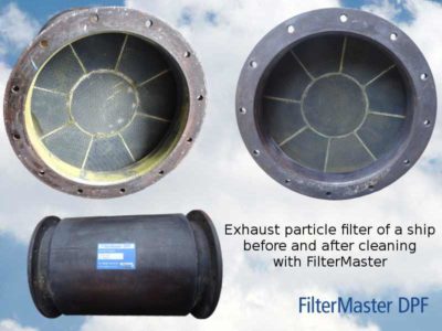 Exhaust particle filter of a ship before and after cleaning with FilterMaster